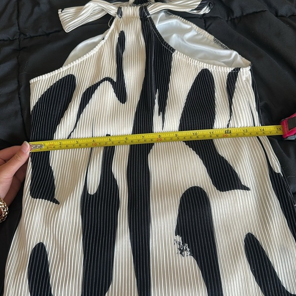 Black and Beige Pleated Mini Dress - Picture 7 of 7